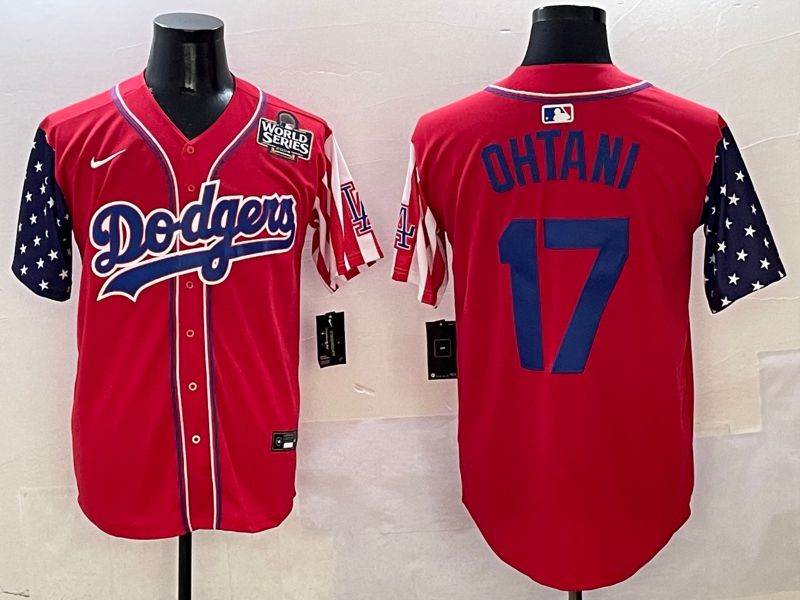 Men Los Angeles Dodgers 17 Ohtani Red a generation of national flags Joint name 2025 Nike MLB Jersey style 20